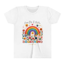 Load image into Gallery viewer, Youth Short Sleeve Tee - "Every Day Is A New Beginning" Rainbow Floral Design