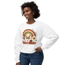 Load image into Gallery viewer, Believe in Yourself Unisex Lightweight Crewneck Sweatshirt - Inspirational Rainbow &amp; Butterfly Design
