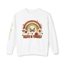 Load image into Gallery viewer, Believe in Yourself Unisex Lightweight Crewneck Sweatshirt - Inspirational Rainbow &amp; Butterfly Design
